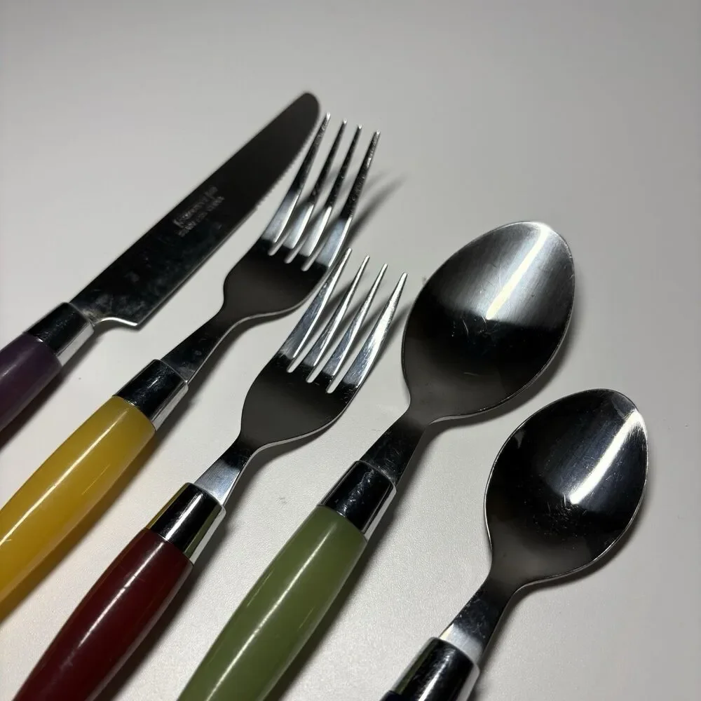 Cambridge Carnival Flatware Stainless Multi Colored Plastic Handle 5 Pc Ball End